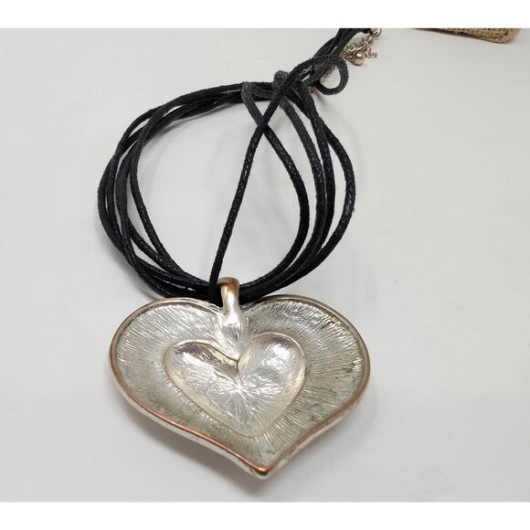 Silver Tone Layered Heart Necklace Earrings Set Multi-Strand Clip On Boho - Picture 13 of 13